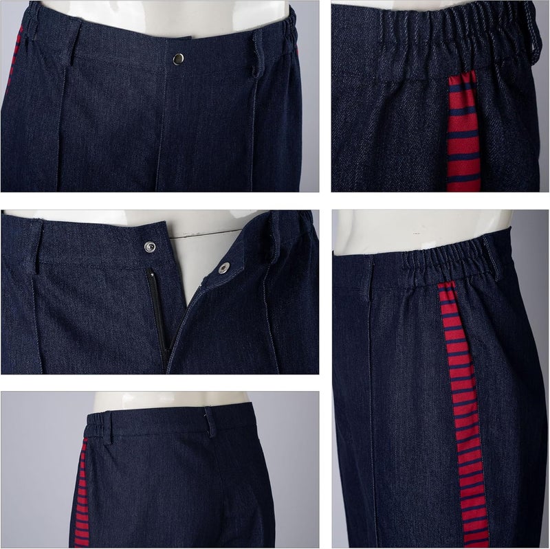 CosFantasy Mens Red Striped Pants Halloween Costume Straight Cut Jeans Light Weight - Image 4